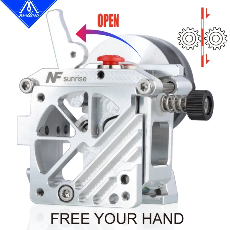 Mellow Lightweight NF-Sunrise V1.2 Dual Drive Extruder, an upgrade accessory for Aquila Ender 3 V2 Voron Blv Prusa 3D printers.