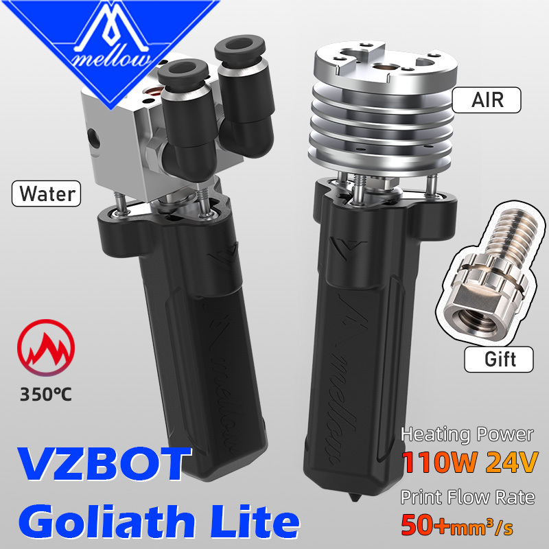 Mellow Newly Upgraded Goliath Lite Air/Water Cooled Hotend For High Speed 3D Printers Vzbot Voron HevORT TC4 Titanium 350°C 110W High Flow