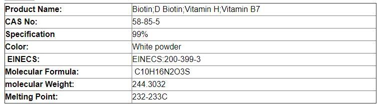 99% Biotin Powder CAS 58-85-5 - Top quality hair growth vitamin H coenzyme R d-biotin supplement powder - Healthy Hair Growth Support, Skin & Nails support