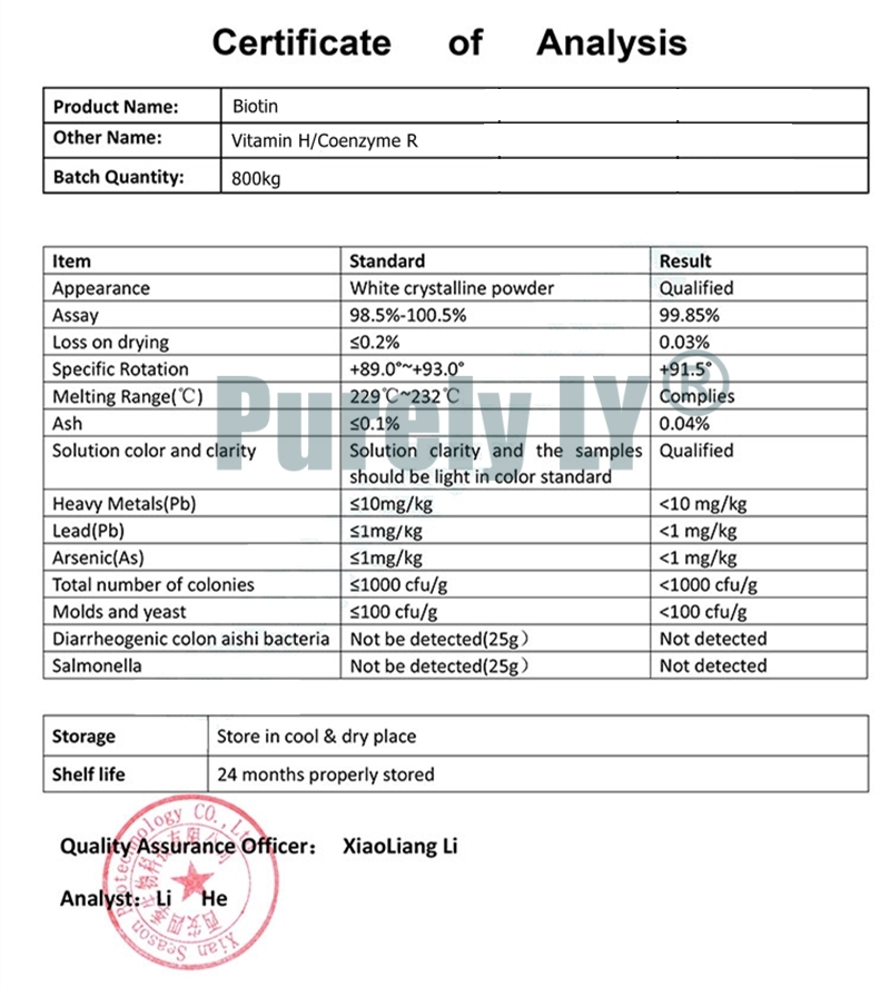99% Biotin Powder CAS 58-85-5 - Top quality hair growth vitamin H coenzyme R d-biotin supplement powder - Healthy Hair Growth Support, Skin & Nails support