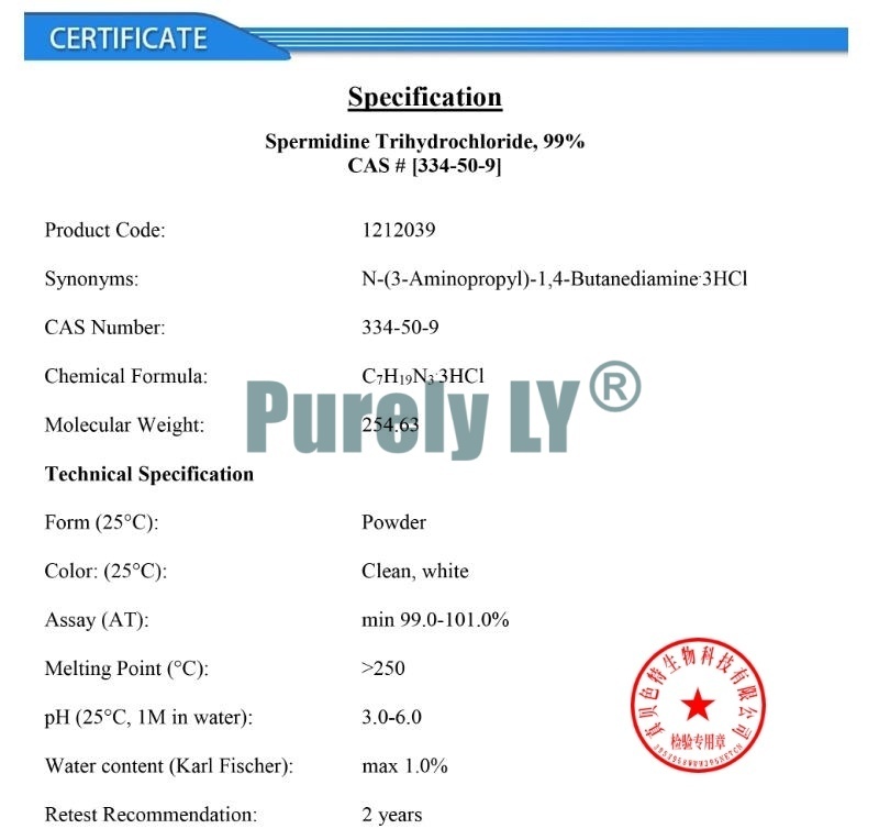 99% Spermidine 3HCL Powder - CAS 334-50-9 - Over 100x More Potent Than Wheat Germ Extract for Cell Membrane, Telomere Health and Aging - Spermidine Trihydrochloride