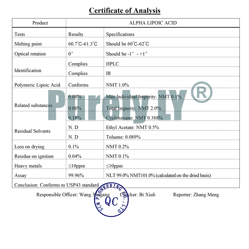 99% alpha lipoic acid powder (ALA),Food Grade Thioctic Acid Powder Support Antioxidant