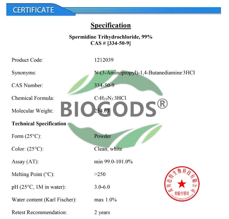 100% Spermidine 3HCJL Powder for Support Cognitive Function,Anti-Aging DNA Telomere,Cellular Health & Longevity,Over 100x More Potent Than Wheat Germ Extract