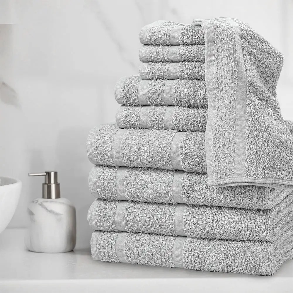 N006,[10 Piece] Towel Set with Upgraded Softness Durability Grey Soft Absorbent and Fade Resistant with A Popcorn Textured