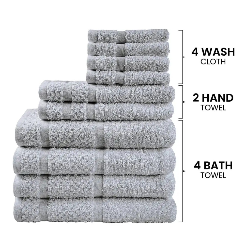 N007,[10 Piece] Towel Set with Upgraded Softness Durability Grey Soft Absorbent and Fade Resistant with A Popcorn Textured