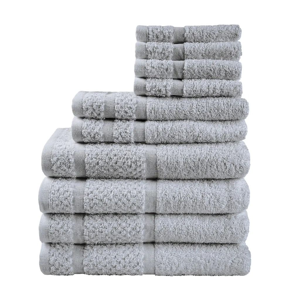 N008,[10 Piece] Towel Set with Upgraded Softness Durability Grey Soft Absorbent and Fade Resistant with A Popcorn Textured