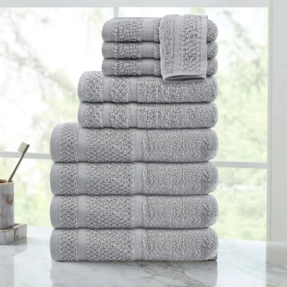 N008,[10 Piece] Towel Set with Upgraded Softness Durability Grey Soft Absorbent and Fade Resistant with A Popcorn Textured