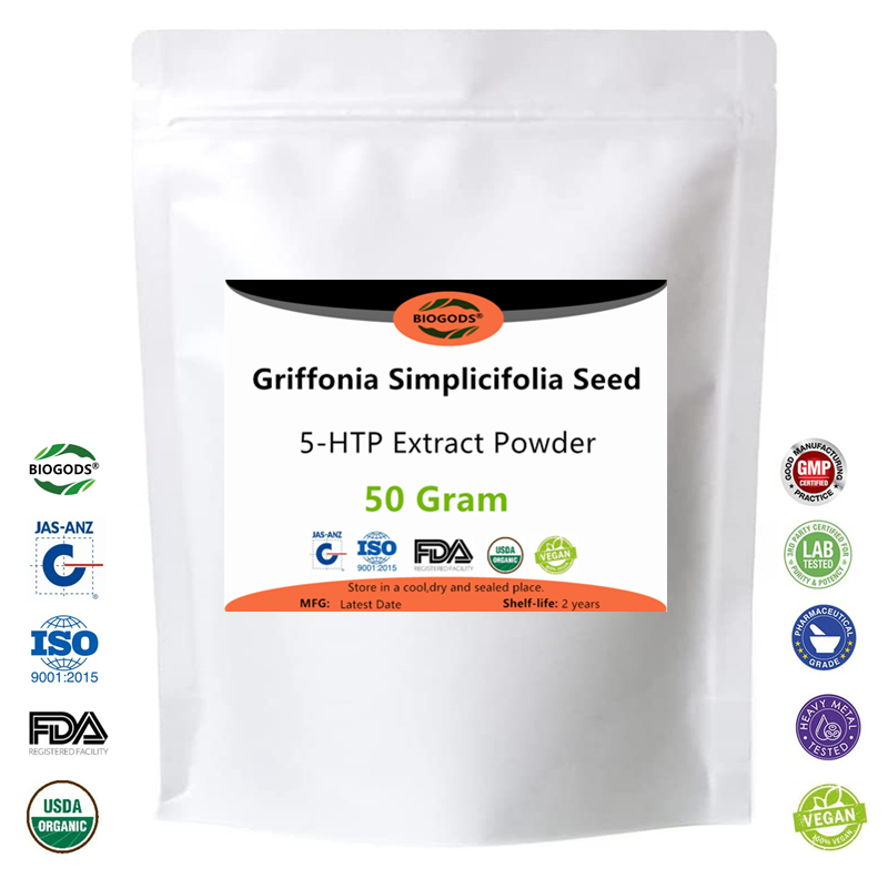 Natural Griffonia Simplicifolia Seed Extract 5-HTP Powder 10:1,Relieve depression and anxiety improve sleep quality and duration enhance cognitive function, including memory and focus.
