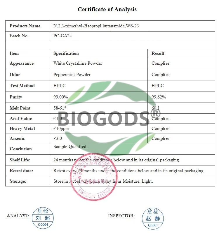 100% Food Grade WS23 Cooling Agent Powder,WS-23 Can use in Food industry,daily chemical products, Cosmetics and skin care products,