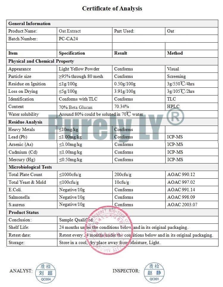 100% Beta Glucan Powder, Food Grade,100% Natural Papaya Oat Extract Powder