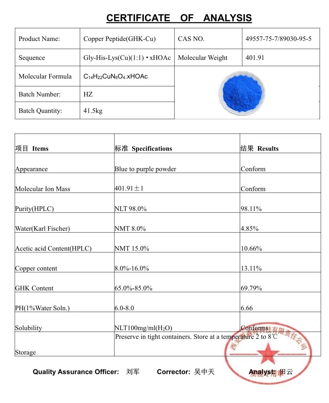 99% Ghk-Cu Copper Peptide Powder,Natural Organic Skin and hair Care Blue Copper Peptide Anti-aging Water-soluble powder CAS 49557-75-7