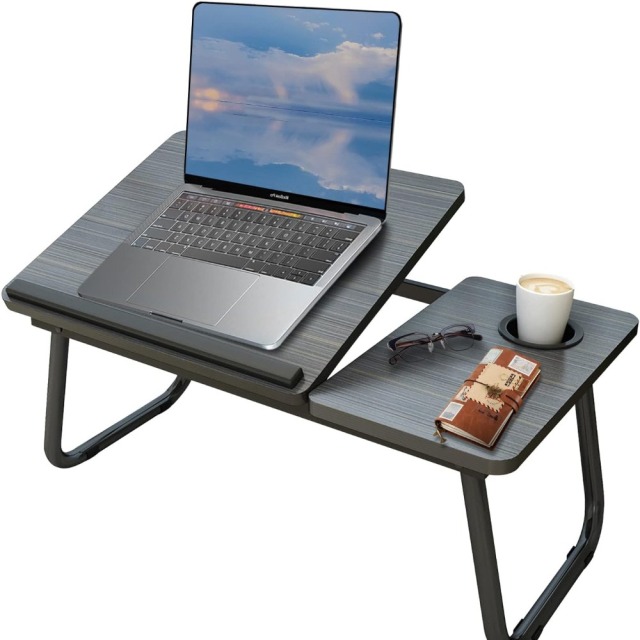 Laptop Desk, Laptop Bed Table with Foldable Legs & Cup Slot, Reading Holder Notebook Stand Breakfast Bed Tray Book Holder for Sofa, Bed, Terrace, Balcony