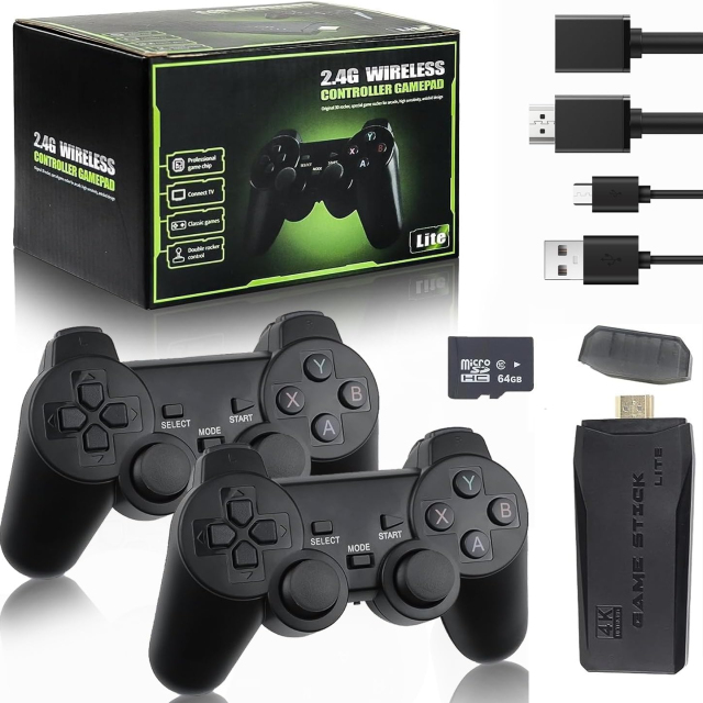 Retro Gaming Console & Game Stick, 64G Wireless Game Stick, 20000+ Games, 4K HDMI Output Plug & Play Handheld Game Console with 2.4G Wireless Controller Gamepad, Gifts for Kids Adult