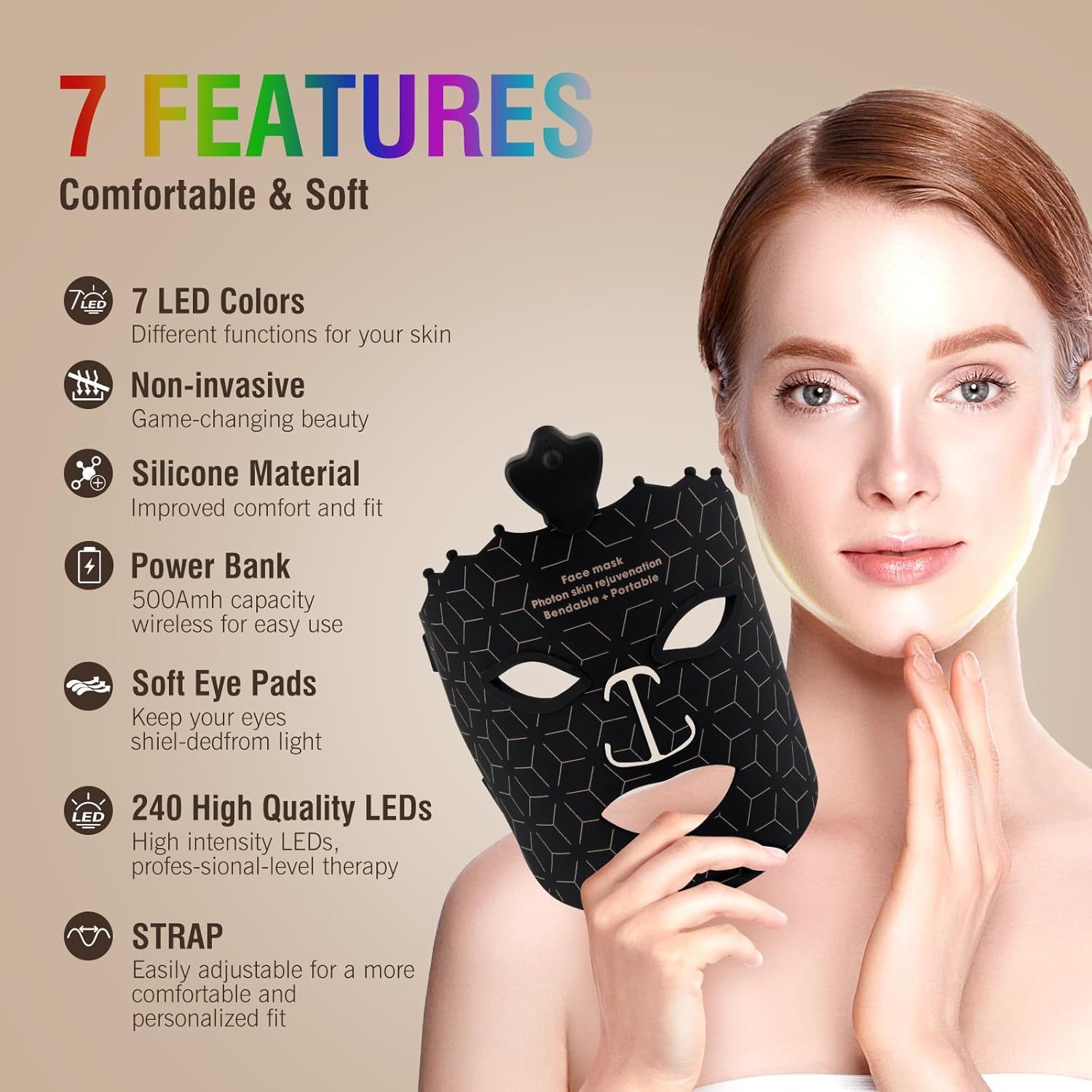 Zandropshipping Wireless 7 Color LED Beauty Face Mask - Lightweight Dropshipping Product