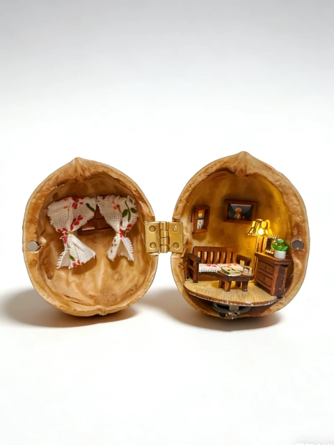 Handmade Walnut Shell Miniature House