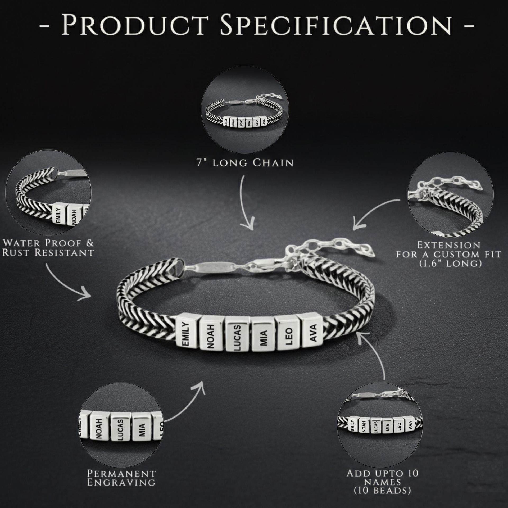 Custom 10-Name Bracelet for Couples, Kids & Pets