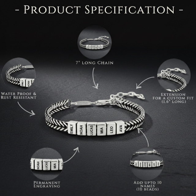 Custom 10-Name Bracelet for Couples, Kids & Pets