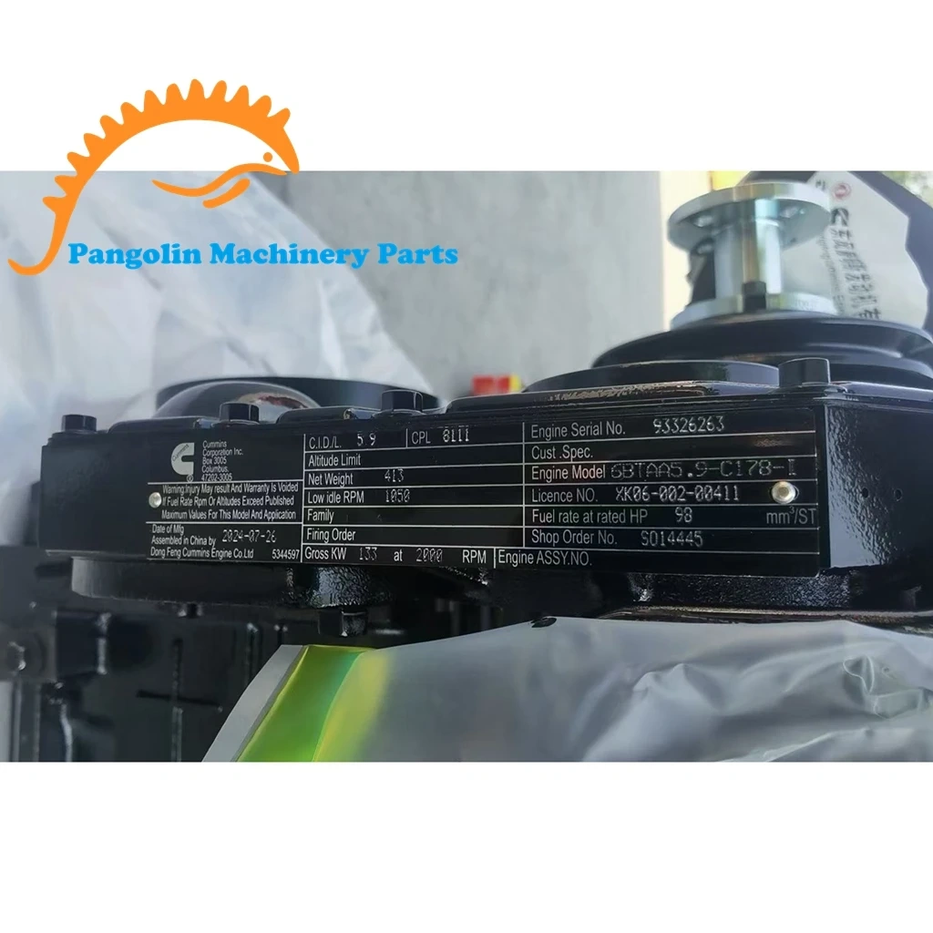 Excavator Parts 4-Stroke 6-Cylinder Machinery Engine 133kw 2000rpm 6BTAA 5.9 Diesel Engine Assembly for Cummins,Pangolin Parts