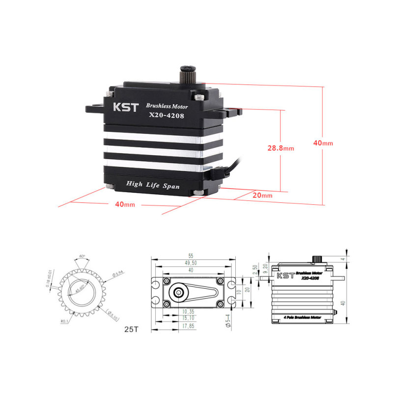 KST - X20-4208 Brushless Standard HV Servo 46Kgf.cm 0.07sec/60degree