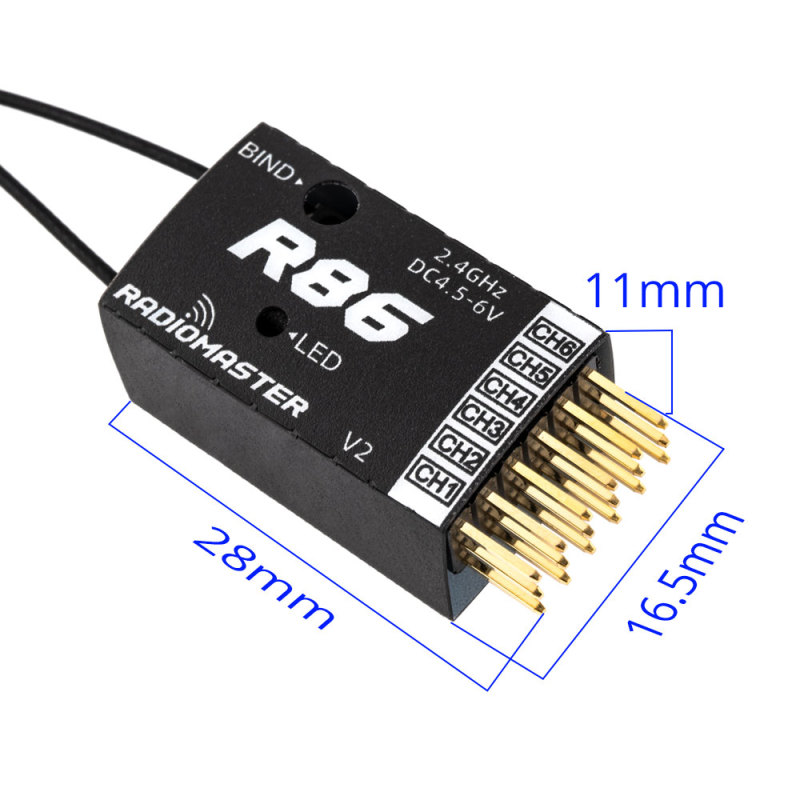 RadioMaster - R86 V2 6ch Frsky D8 / D16 and Futaba SFHSS Compatible PWM Receiver