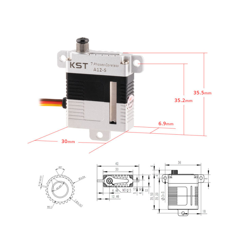 KST - A12-S Digital Metal Gear HV Glider Wing Servo 0.08s 13.76kg-cm