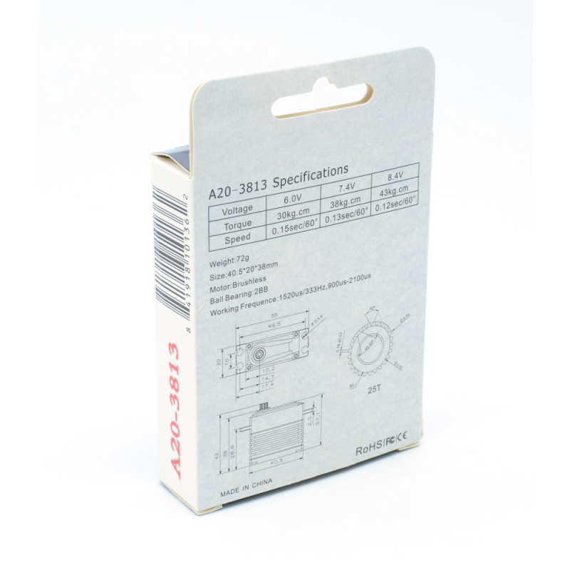 KST A20-3813 - 43kg 0.12sec Brushless HV Phosphor Bronze & Hardened Steel Gear Servo