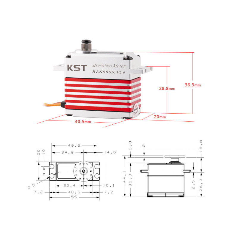 KST BLS905X 8.4V 8kg 0.035sec Standard size Brushless 550-700 tail Servo Motor