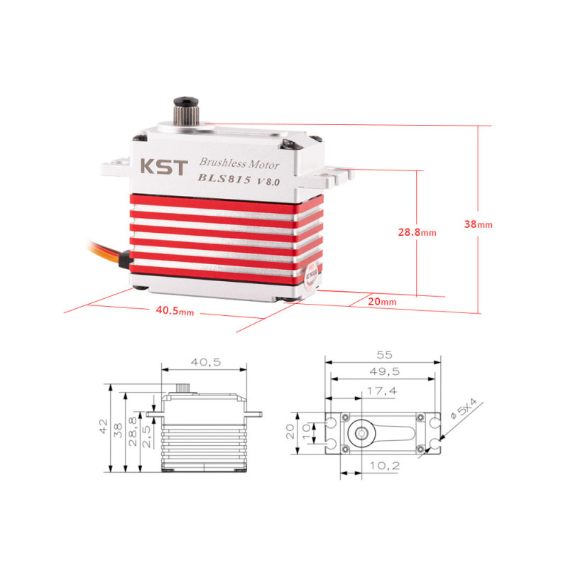 KST BLS815 V8.0 Digital 20kg Metal Gear 0.07sec RC Brushless Standard Servo