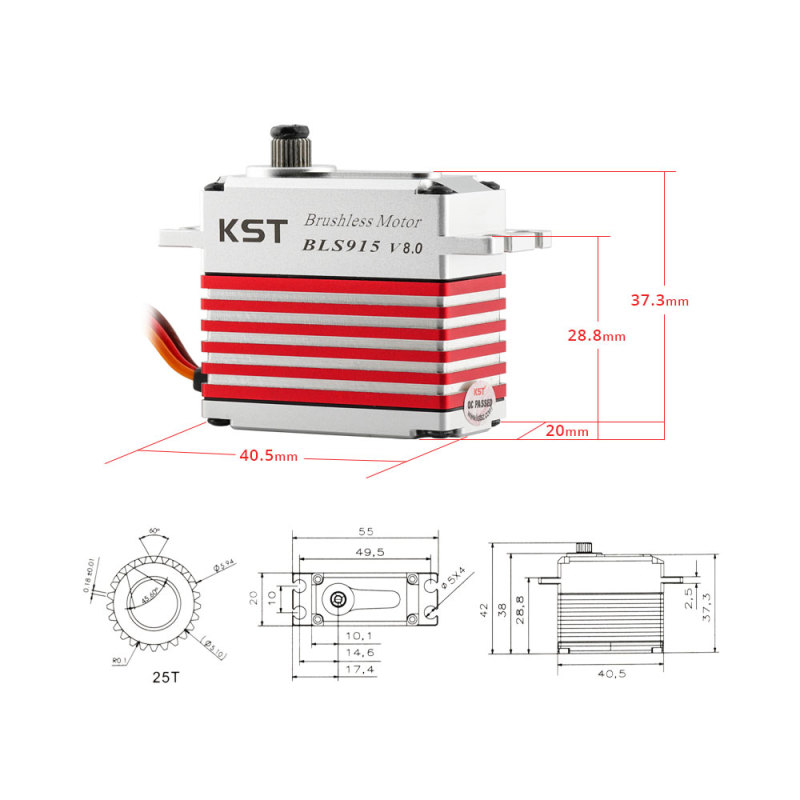 KST BLS915 V8.0 25kg 0.07sec Brushless HV Metal Servo