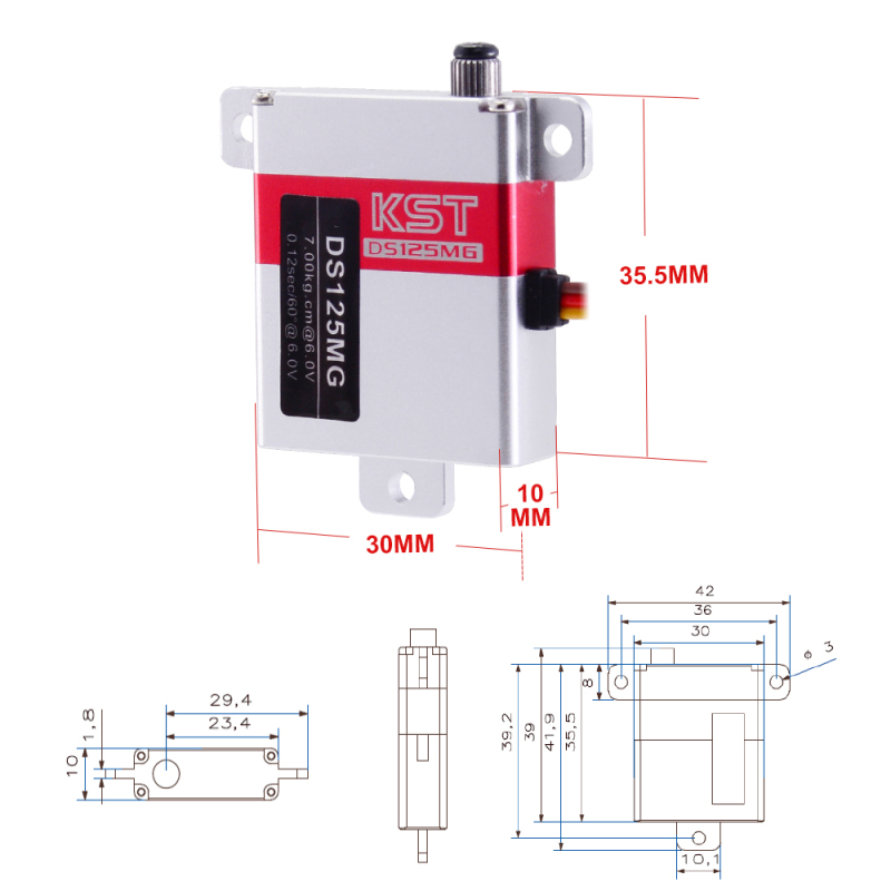 KST DS125MG 10mm high torque Metal Gear 7kg Digital Wing Servo for RC Glider Servo Motor