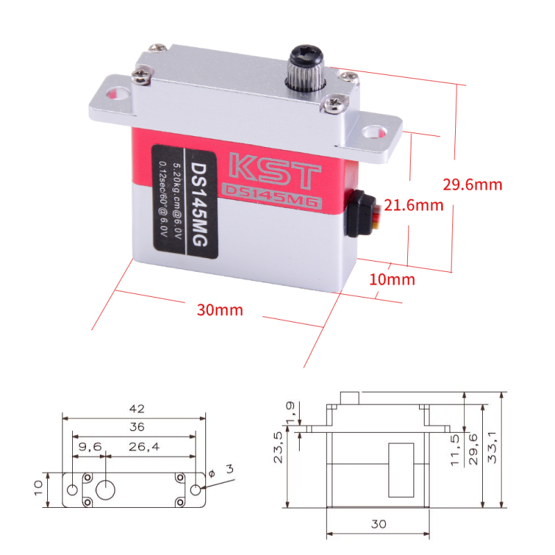 KST DS145MG Digital Metal Gear 5.2kg 0.12sec Wing Servo Motor