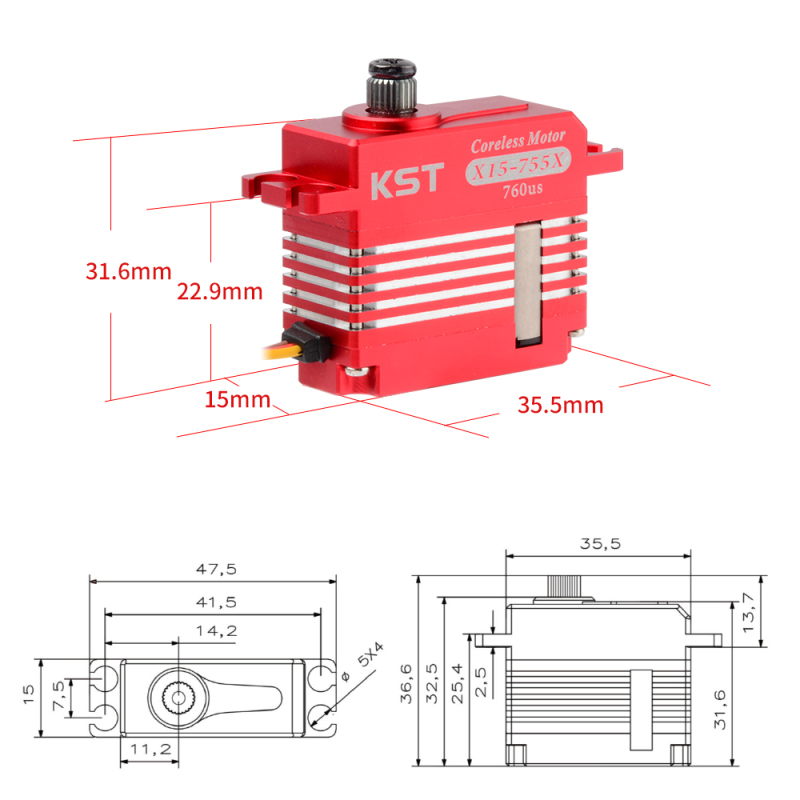KST X15-755X Digital Servo Coreless 10.2kg Metal Gear For RC Helicopter