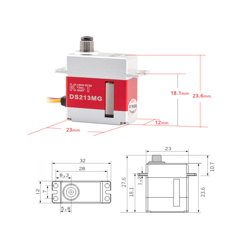KST DS213MG V8.0 Micro Coreless 3.0Kgf.cm 0.07sec Metal Gear Digital Servo for Gliders and Small Size RC Planes