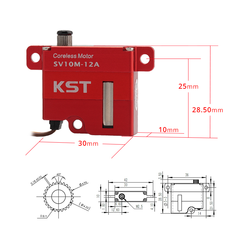 KST SV10M-12A & SV10M-12B Super High Voltage 9.0Kgf.cm 0.11sec/60° Wing Servo for RC Gliders and Industrial UAVs