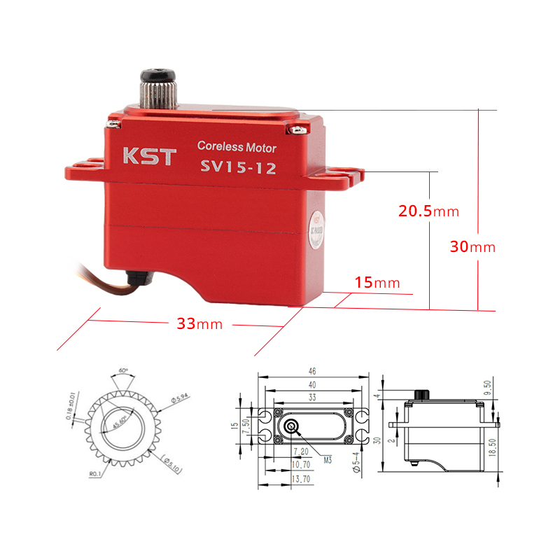 KST SV15-12 SHV Mini Coreless Digital Servo Dual Ball Bearing 20.0Kgf.cm 0.10sec/60° for RC Helicopters, Industrial UAVs & Robotics