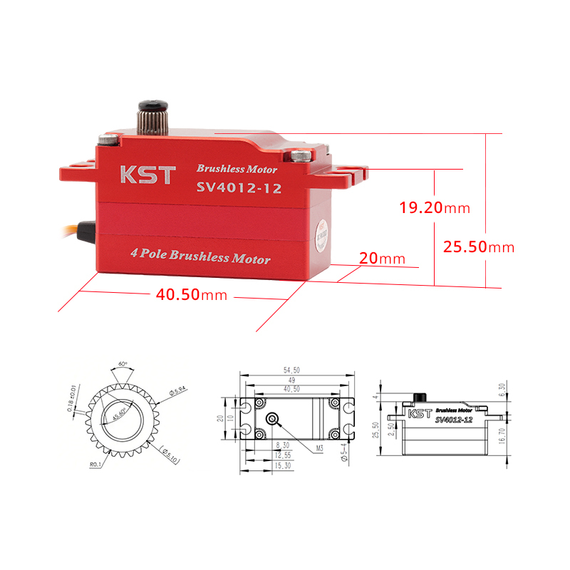 KST SV4012-12 SHV 4 pole Brushless Low Profile Servo 42.0Kgf.cm 0.10sec/60°for RC Cars, Fixed-Wings & Robotics