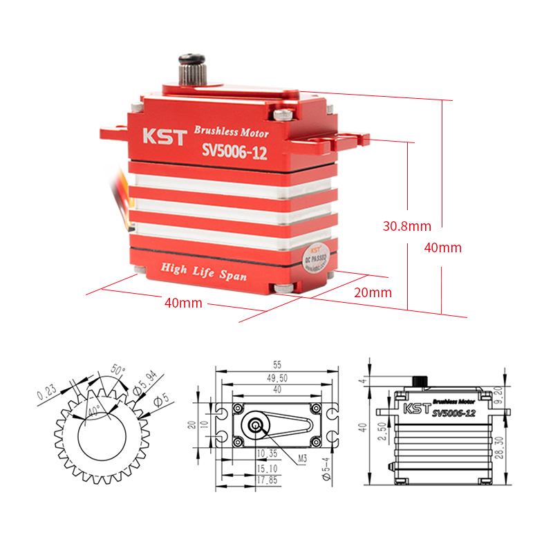 KST SV5006-12 SHV 4 Pole Brushless Digital Standard Servo 55Kgf.cm 0.063sec/60° 6BB For RC Cars, Competition RC Planes & Robotics