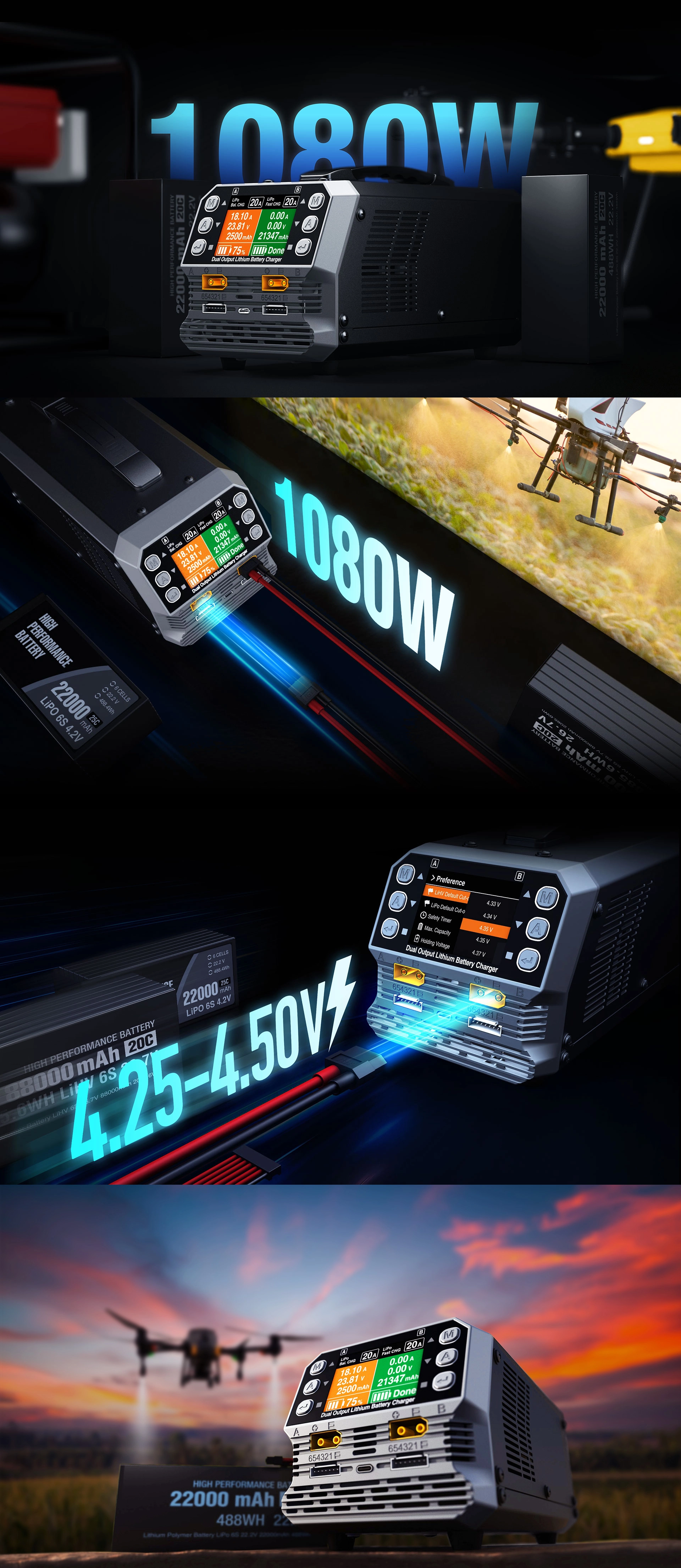 SkyRC PC1080 Neo 1080W Dual-channel Balance Charger 1 quality,q 100