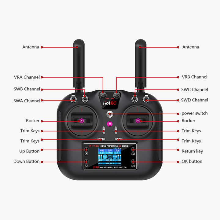 HOTRC HT-10A HT10A 2.4Ghz 10CH Remote Control F-10A F10A Receiver for RC Aircraft Vehicle Plane Drone Model Toy Parts