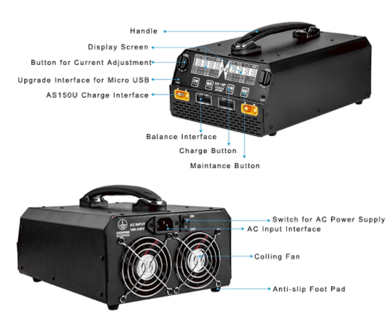 EV-Peak U4-HP 2400W/25A Dual Channels Inntelligent Balance Charger for Agriculture Drone