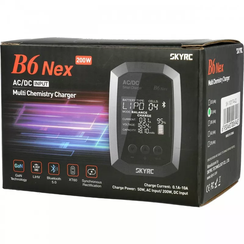 SkyRC B6 Nex 1-6S LiPo/LiFe/Lilon/LiHV AC 50W / DC 200W 10A Battery Charger