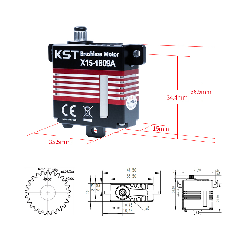 KST X15-1809A  24Kgf.cm 0.07sec/60° Metal Gear Brushless Mini Servo for RC Planes