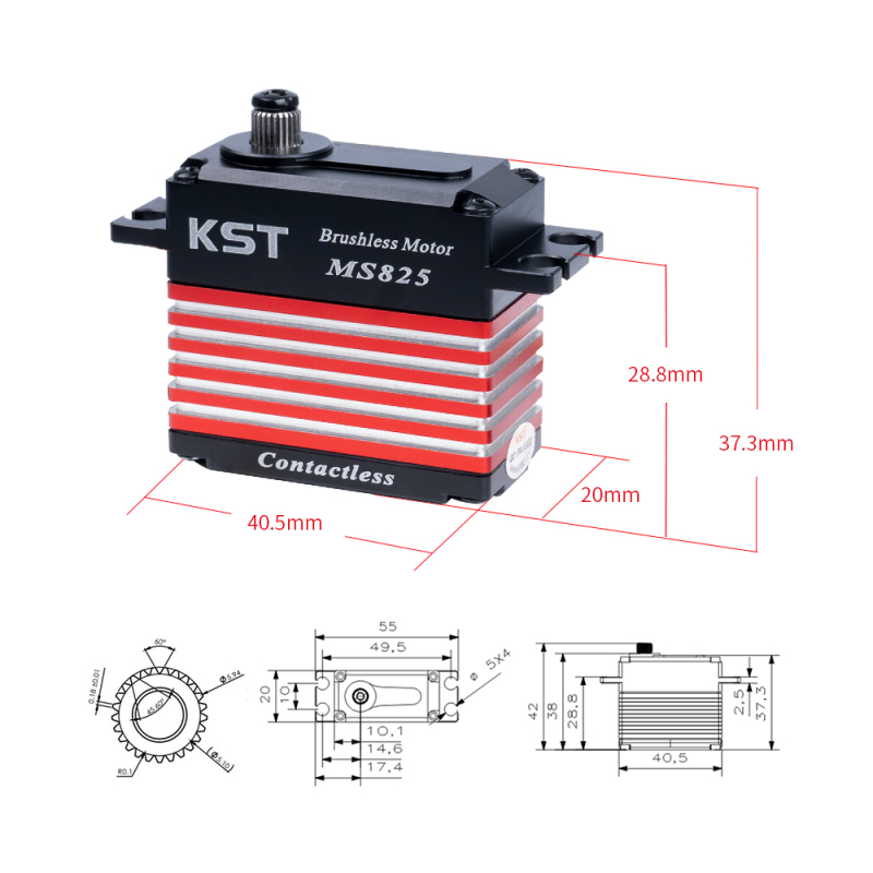 KST MS825 V8.0 HV Contactless Hall Sensors Brushless Servo 35Kgf.cm 0.11sec for Large Scale RC Planes