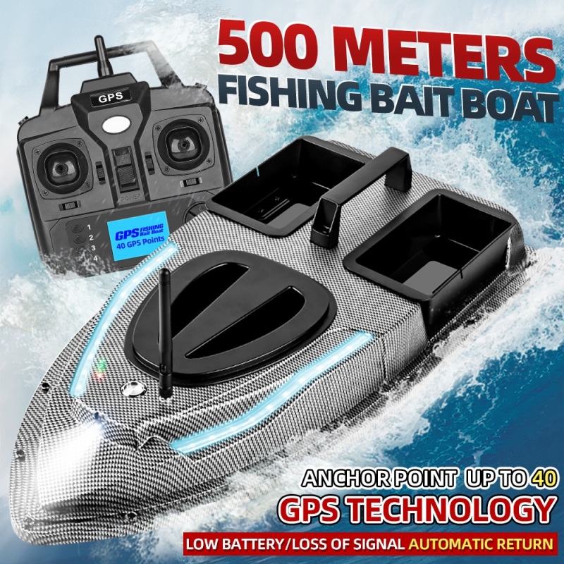 Flytec V900 GPS 40 Points 500m Dual Hoppers Auto Return RC Fishing Bait Boat  With Steering Light