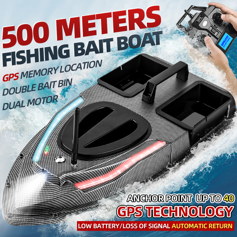 Flytec V900 GPS 40 Points 500m Dual Hoppers Auto Return RC Fishing Bait Boat  With Steering Light