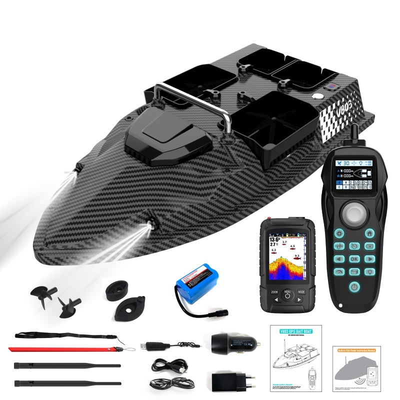 Flytec V803 Pro Load Capacity 3kg Four Hoppers Independently 500m Built-in Sonar Fish RC Carp Fishing Bait Boat