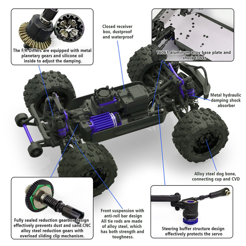 JIUSI PT14R  50mph Brushless 4WD Waterproof Remote Control Car 1/14 RC Monster Truck  with 3S Battery RTR