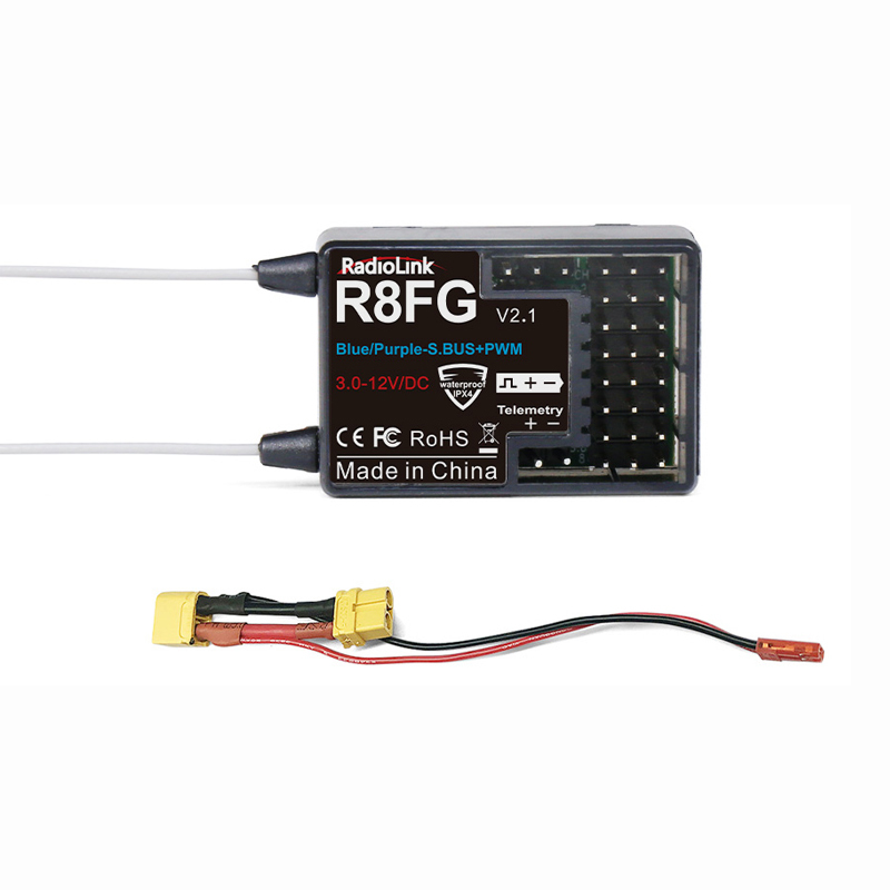 Radiolink R8FG V2.1 IPX4 Waterproof  8-Channel Dual Antenna Receiver + Voltage Cable
