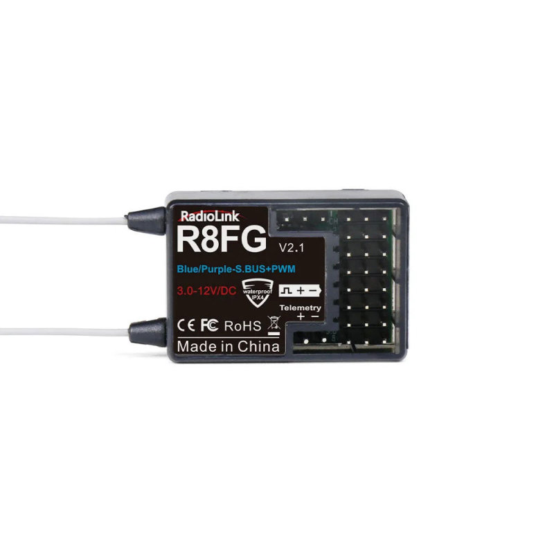 Radiolink R8FG V2.1 IPX4 Waterproof  8-Channel Dual Antenna Receiver + Voltage Cable