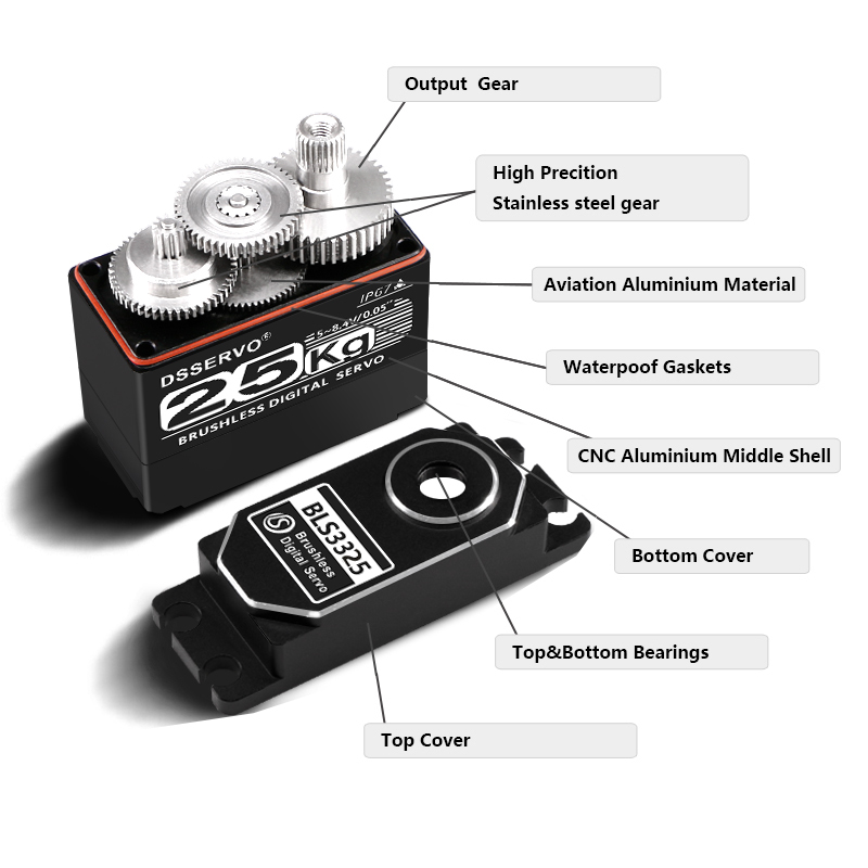 DSSERVO BLS3325 39kg.cm 0.05sec/60 Digital Brushless RC Servos for RC Cars and Robotics